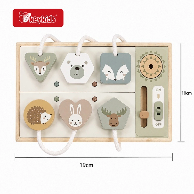 Wooden Montessori Sensory Socket Board with Cute Animal Pattern Geometric Plugs,Sliding Switch, and Rotary Dial for Kids W12D987